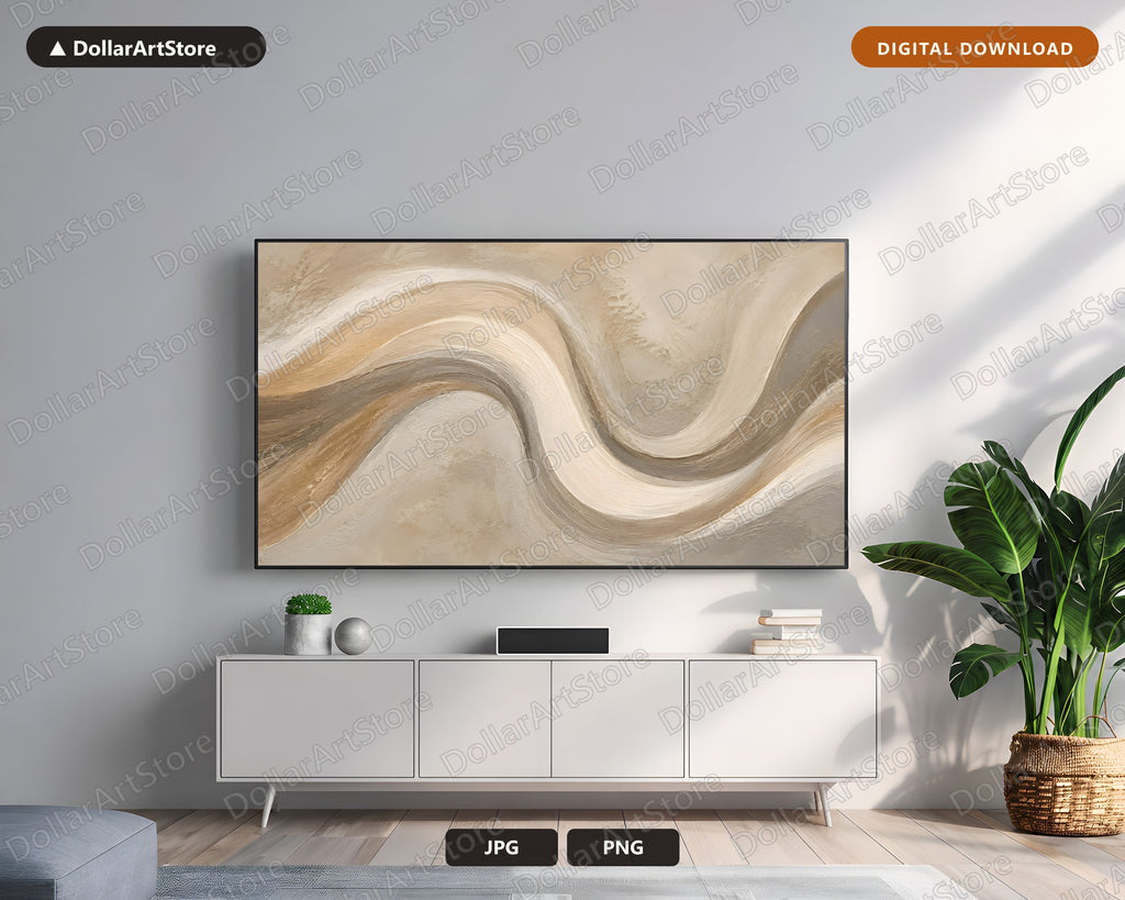 Neutral Abstract Frame TV Art, Samsung Frame TV Digital Download, 4K Flowing Waves Screensaver