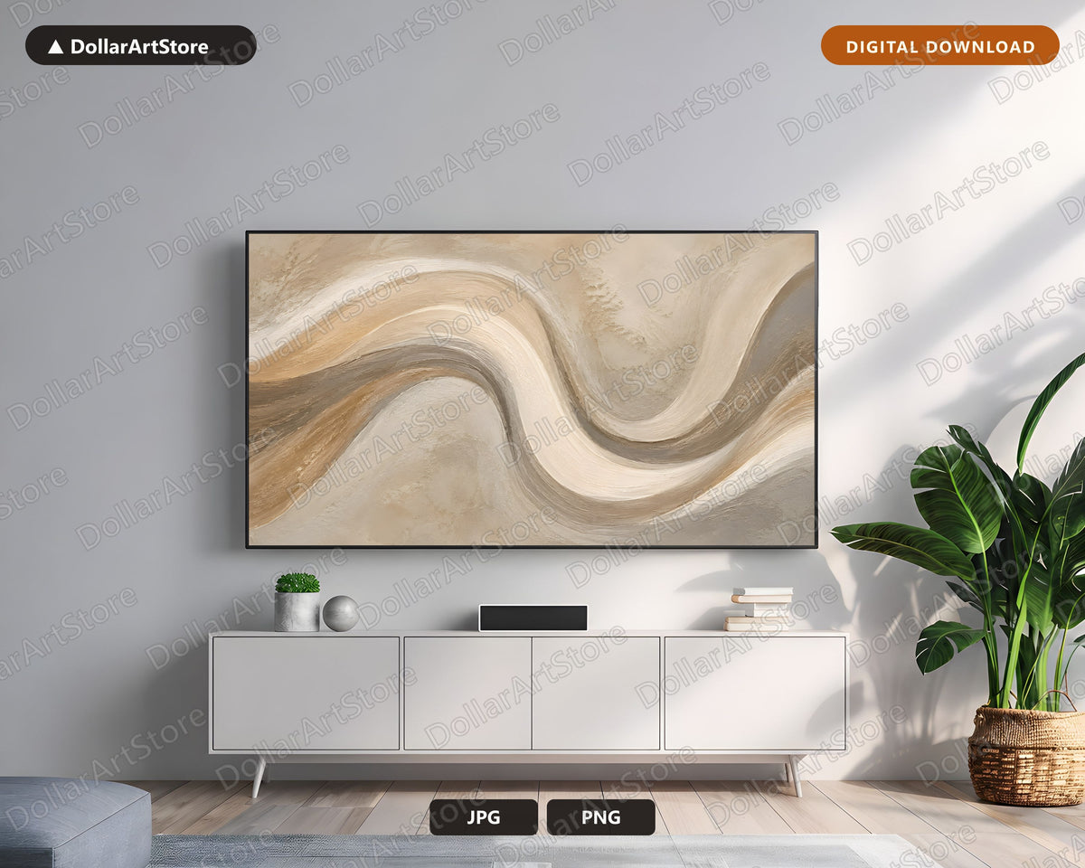 Neutral Abstract Frame TV Art, Samsung Frame TV Digital Download, 4K Flowing Waves Screensaver