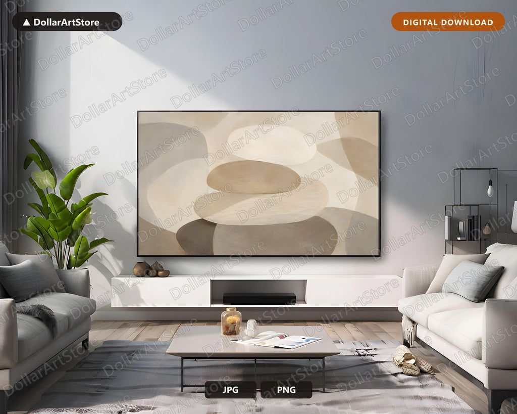 Neutral Abstract Frame TV Art, Samsung Frame TV Digital Download, 4K Organic Shapes Screensaver