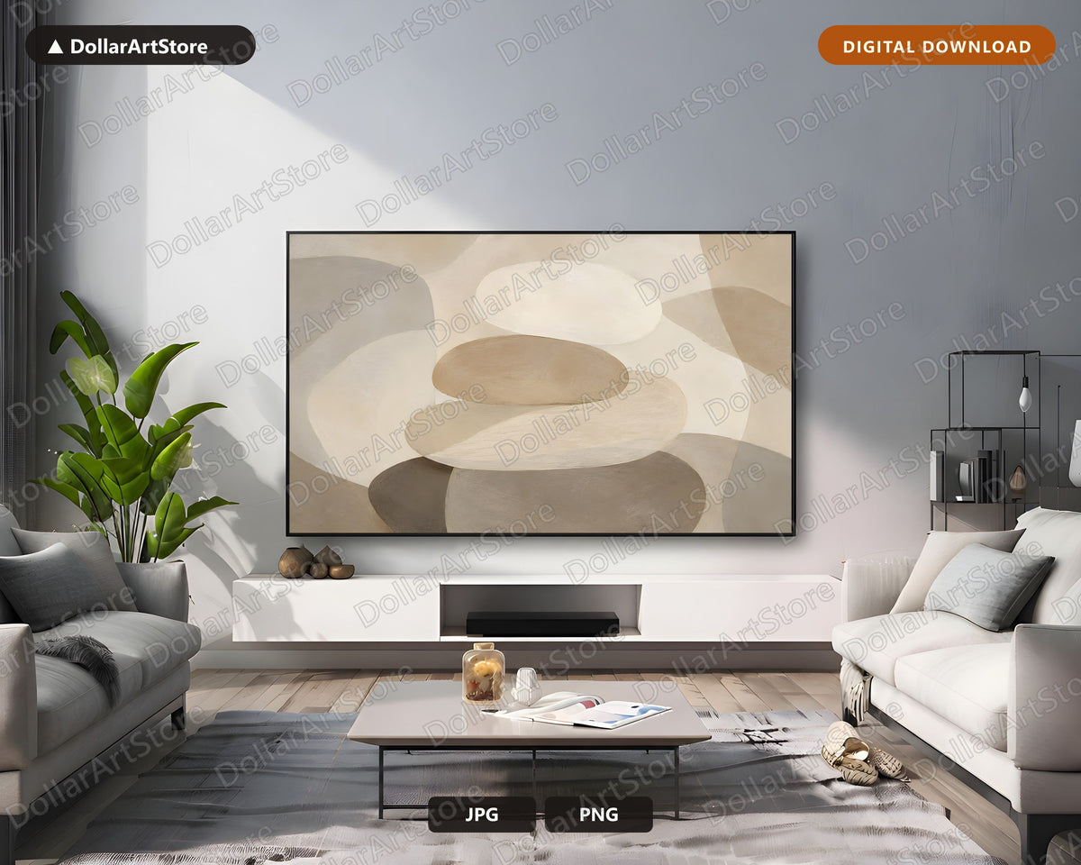 Neutral Abstract Frame TV Art, Samsung Frame TV Digital Download, 4K Organic Shapes Screensaver