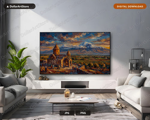 Armenian Monastery Frame TV Art, Mount Ararat Landscape Samsung TV Download