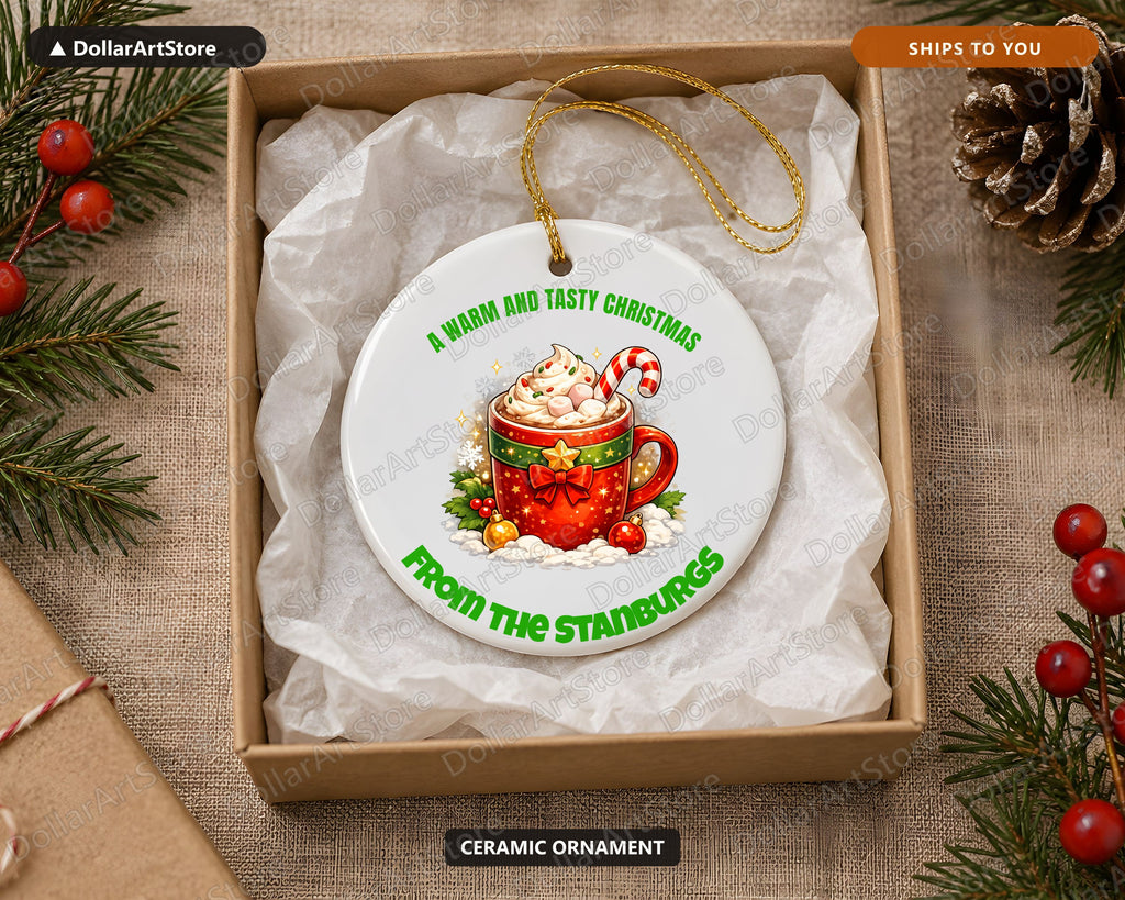Hot Cocoa Christmas Ornament, Holiday Ceramic Tree Ornament, Festive Gift