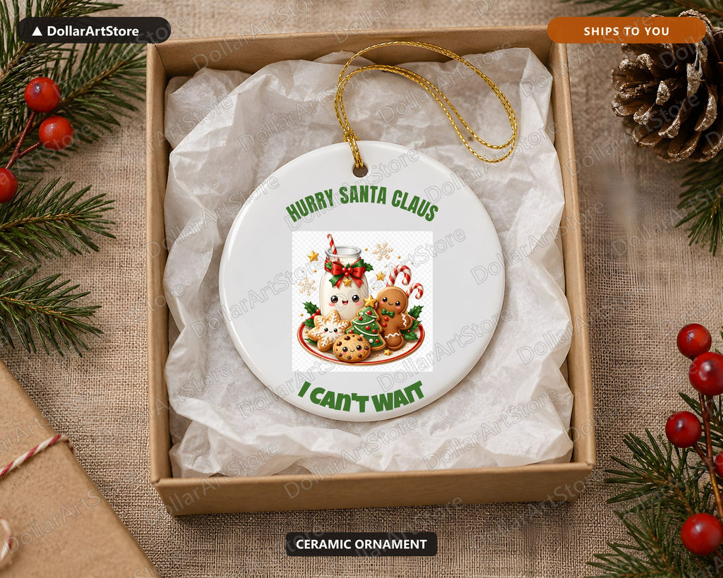 Cute Gingerbread & Milk Christmas Ornament, Holiday Ceramic Tree Ornament