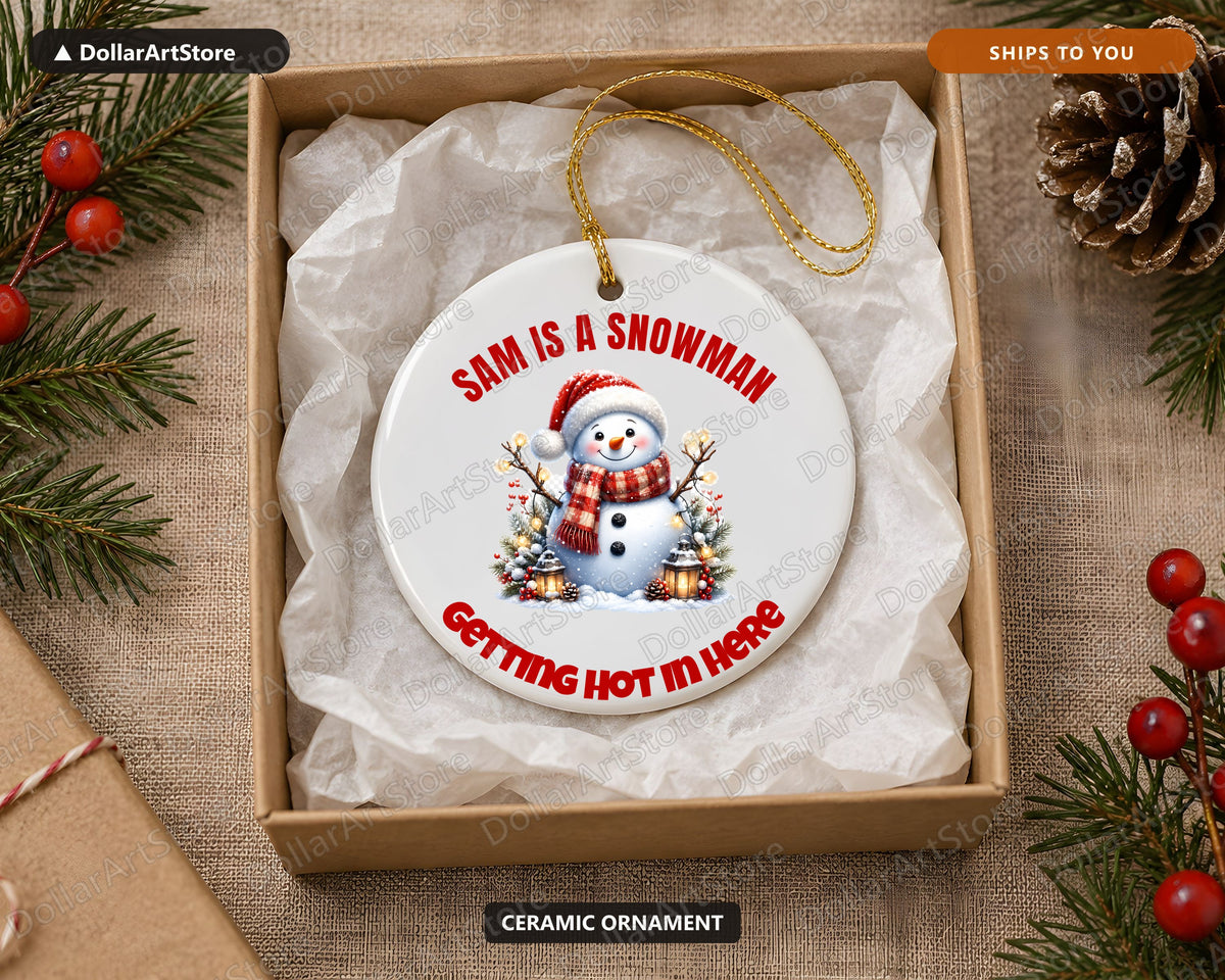 Cheerful Snowman Christmas Ornament, Ceramic Holiday Keepsake, Tree Decoration Gift