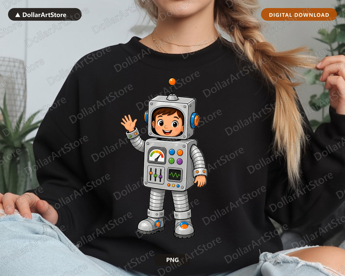 Cute Robot Kid PNG, Cartoon Character Design, Sublimation Shirt Print Download