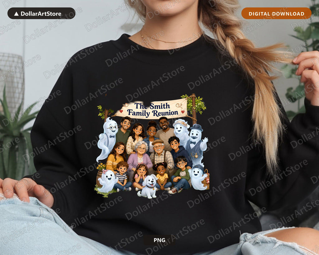 Ghost Family Reunion PNG, Complete Family Portrait Digital Download, Shirt Design