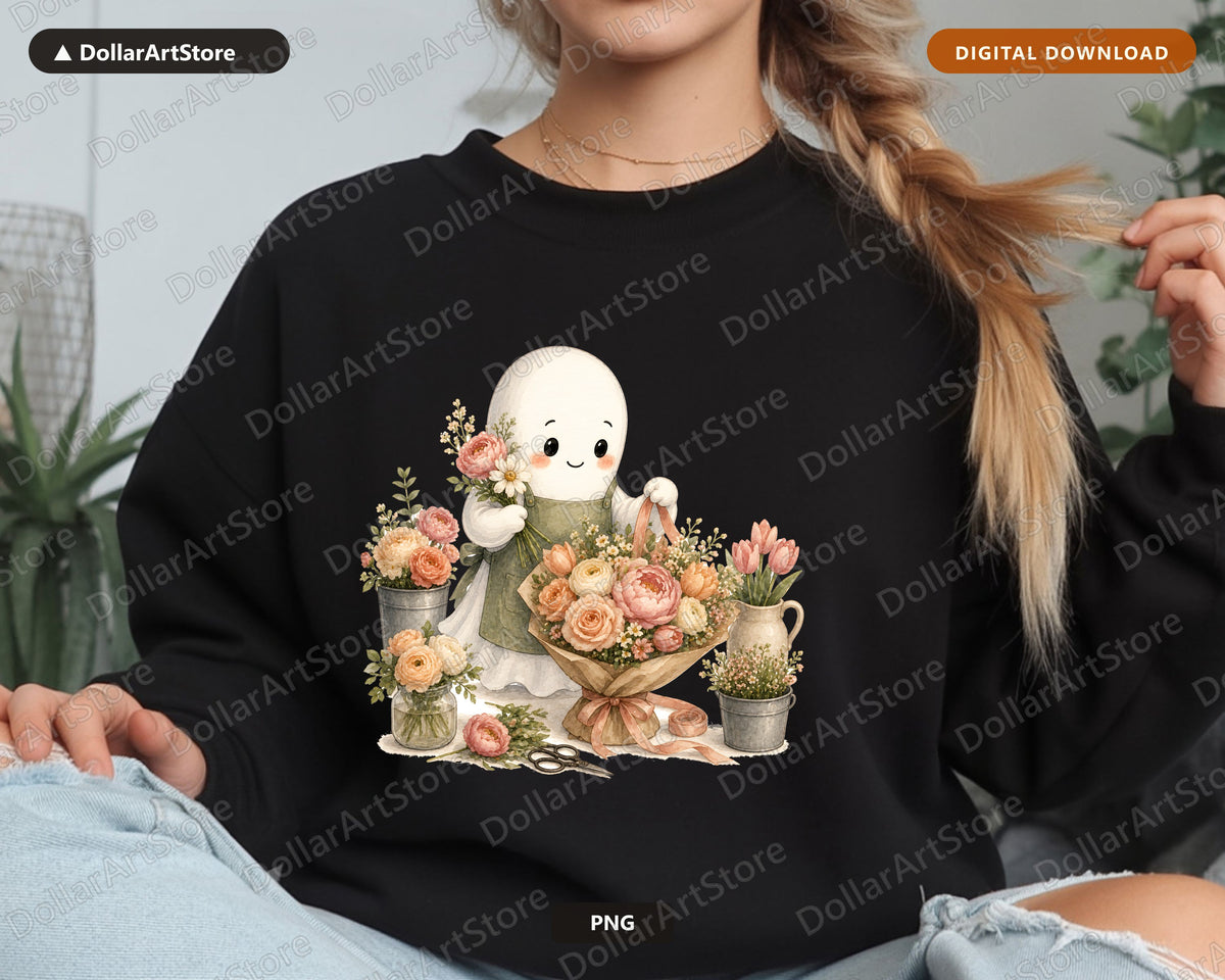 Cute Ghost Florist PNG, Sublimation Design, Shirt Design Digital Download