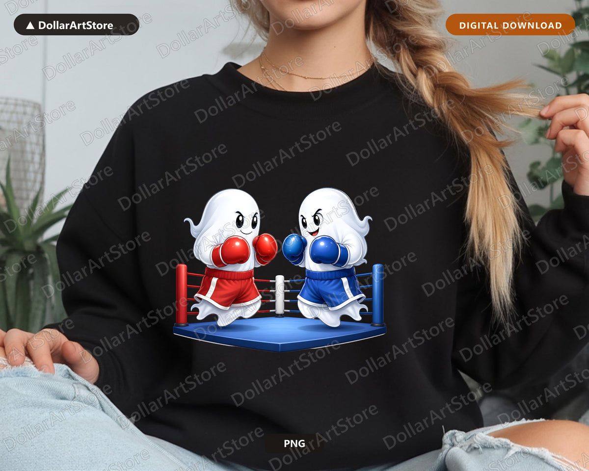 Cute Boxing Ghosts PNG, Sublimation Design, Shirt Print Digital Download