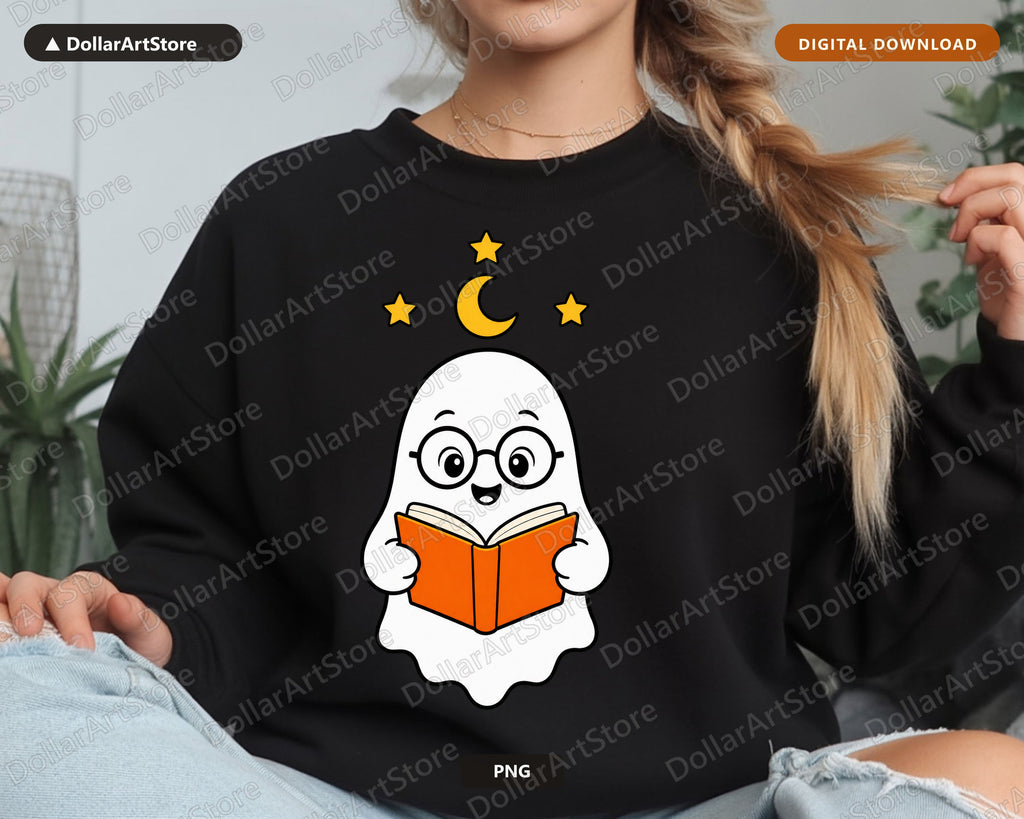 Bookish Ghost PNG, Transparent Design for Sublimation and Print-on-Demand