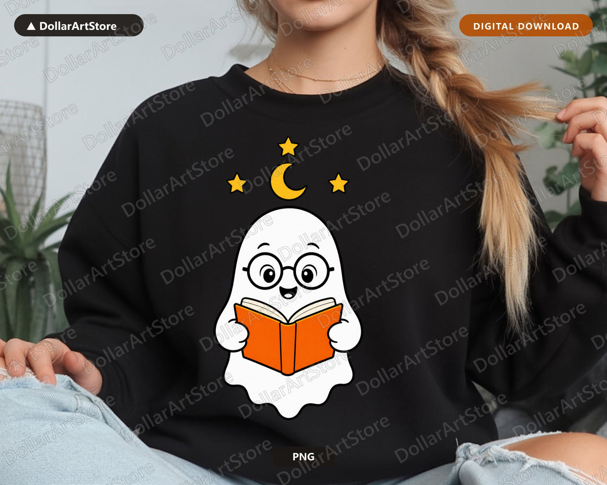Bookish Ghost PNG, Transparent Design for Sublimation and Print-on-Demand