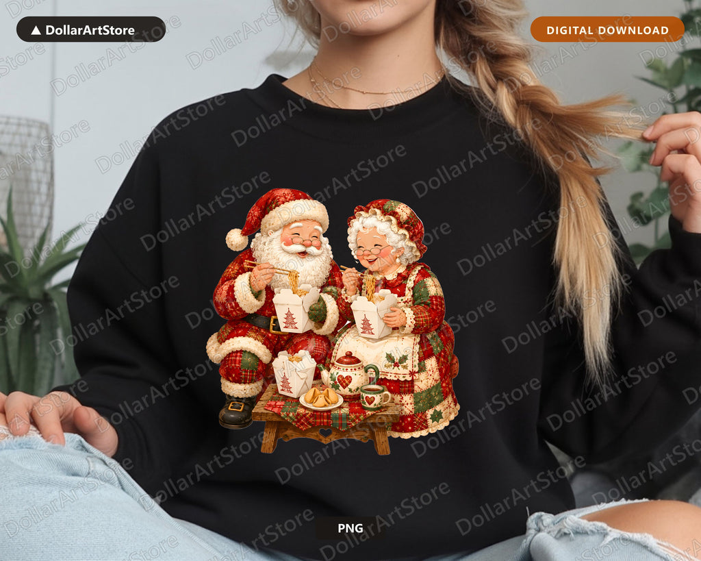 Santa & Mrs Claus PNG, Patchwork Christmas Design, Sublimation Shirt Design