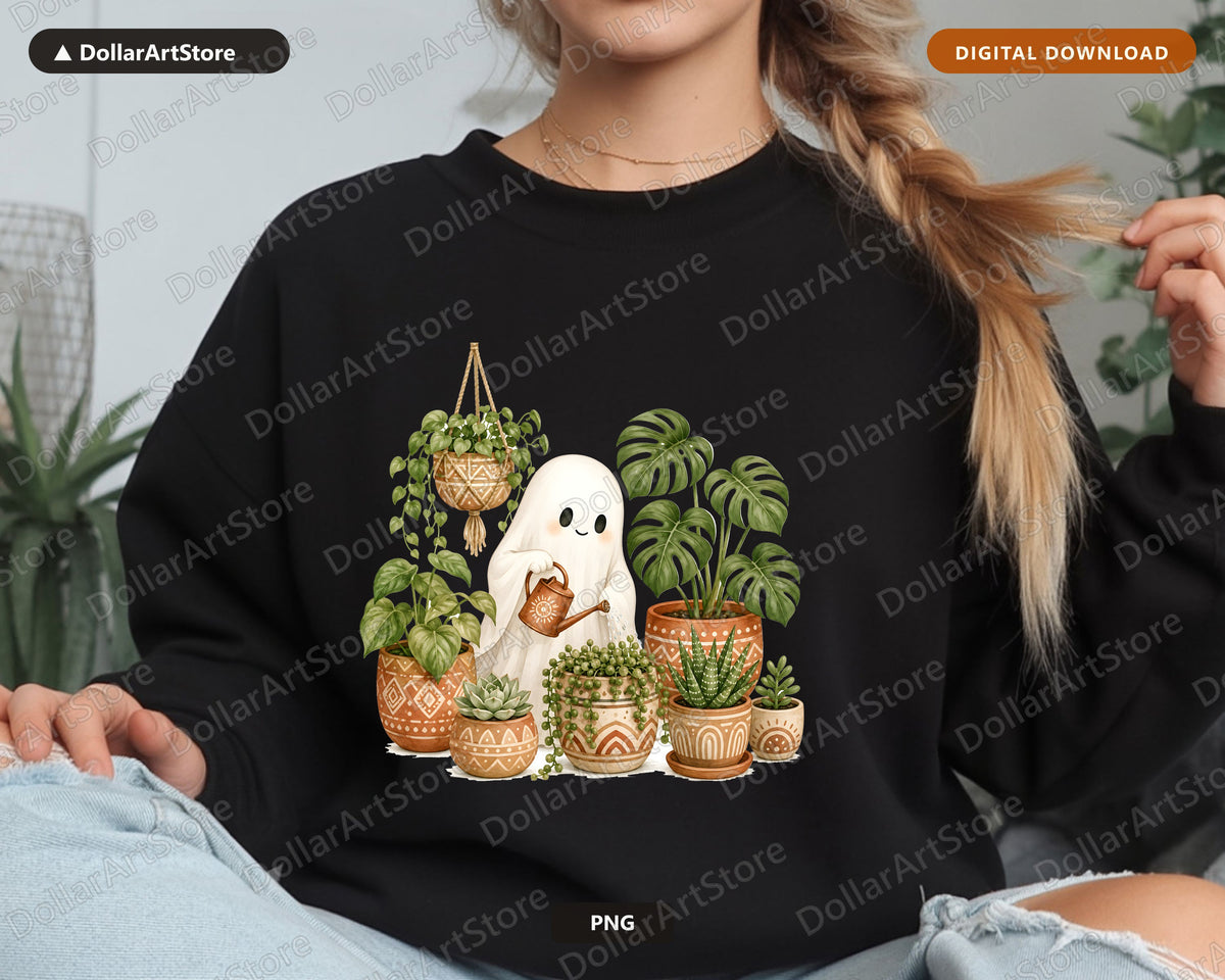 Boho Ghost PNG, Plant Lover Sublimation Design, Cute Cottagecore Digital Download