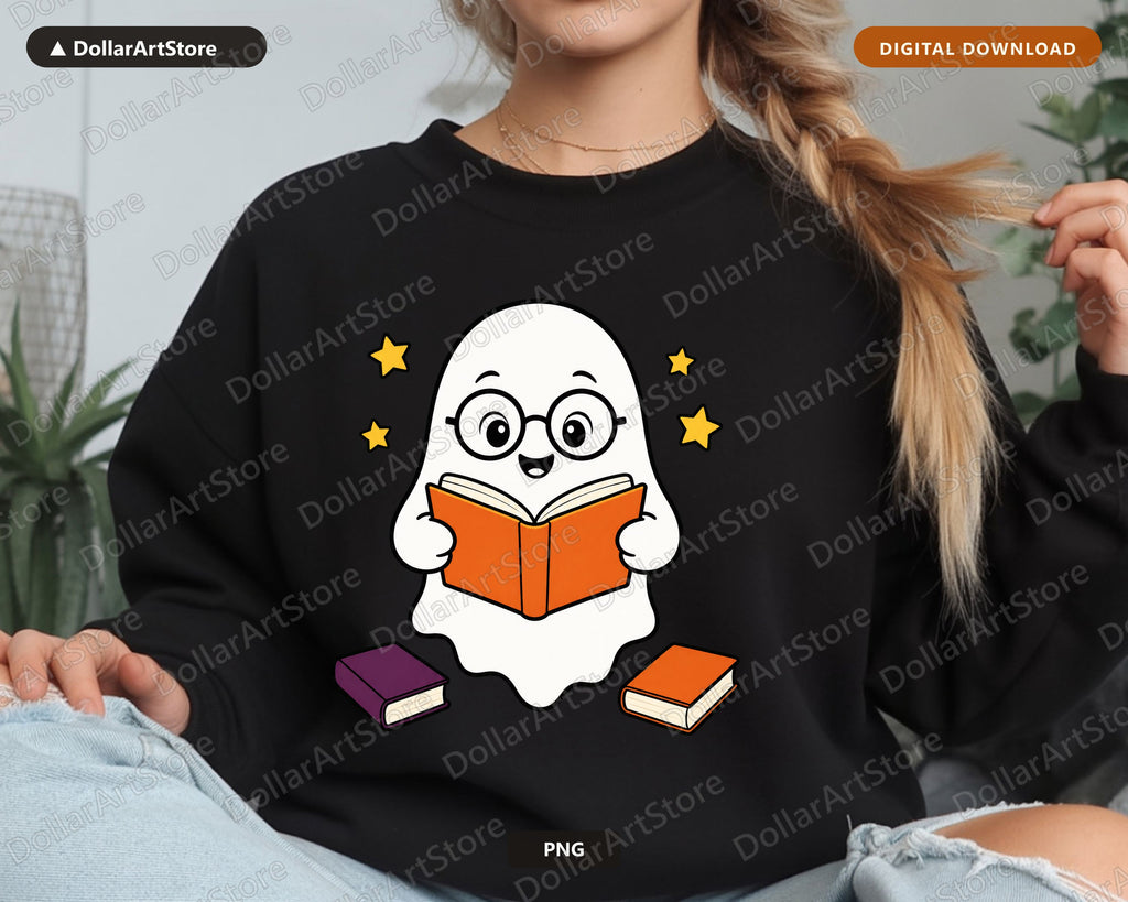 Bookish Ghost PNG, Reading Design, Sublimation Digital Download