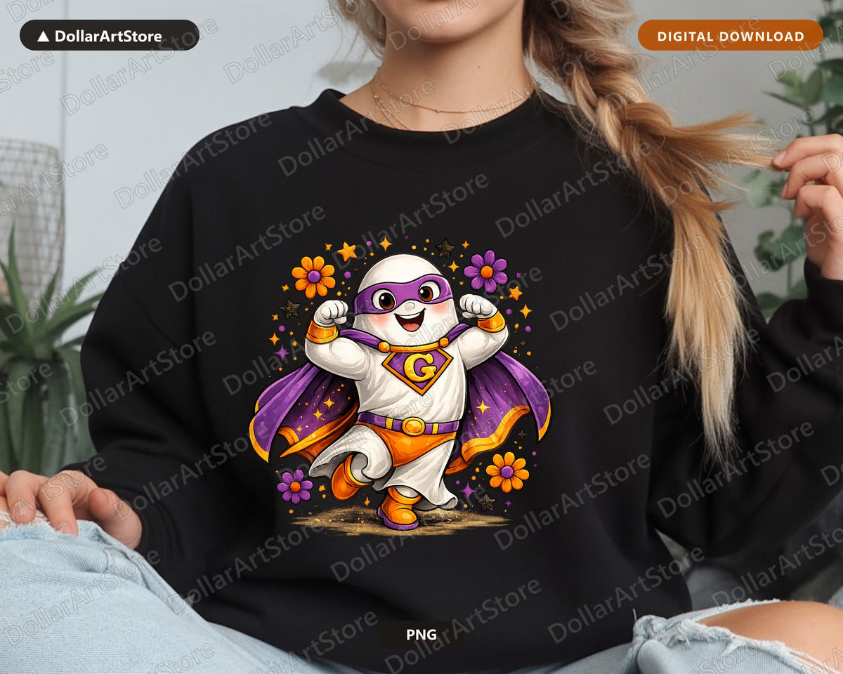 Cute Superhero Ghost PNG, Halloween Shirt Design, Sublimation Download