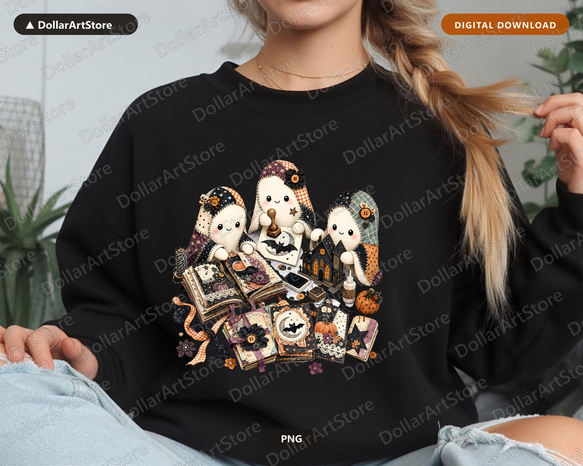 Crafting Ghost PNG, Halloween Sublimation Design, Shirt & Tumbler Print