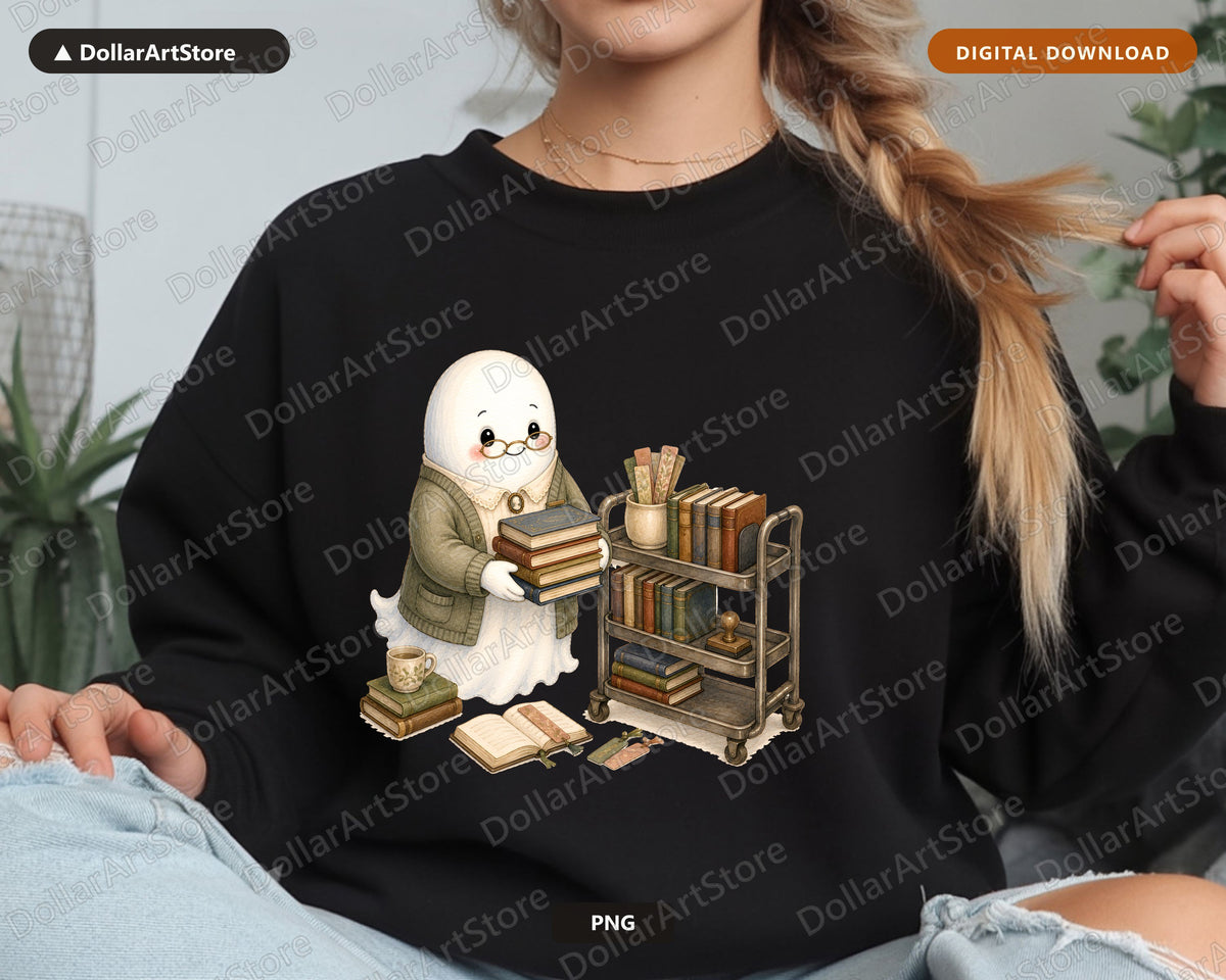 Librarian Ghost PNG Sublimation Design Shirt Digital Download