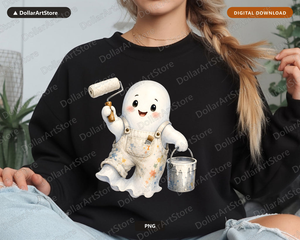Painter Ghost PNG, Cute Character Design, Sublimation Shirt Download