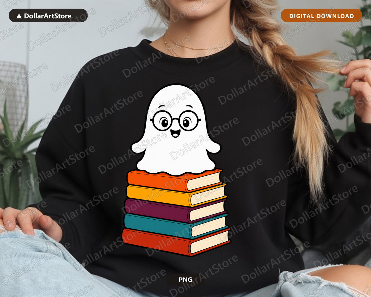 Bookish Ghost PNG, Cute Reading Design, Sublimation Download