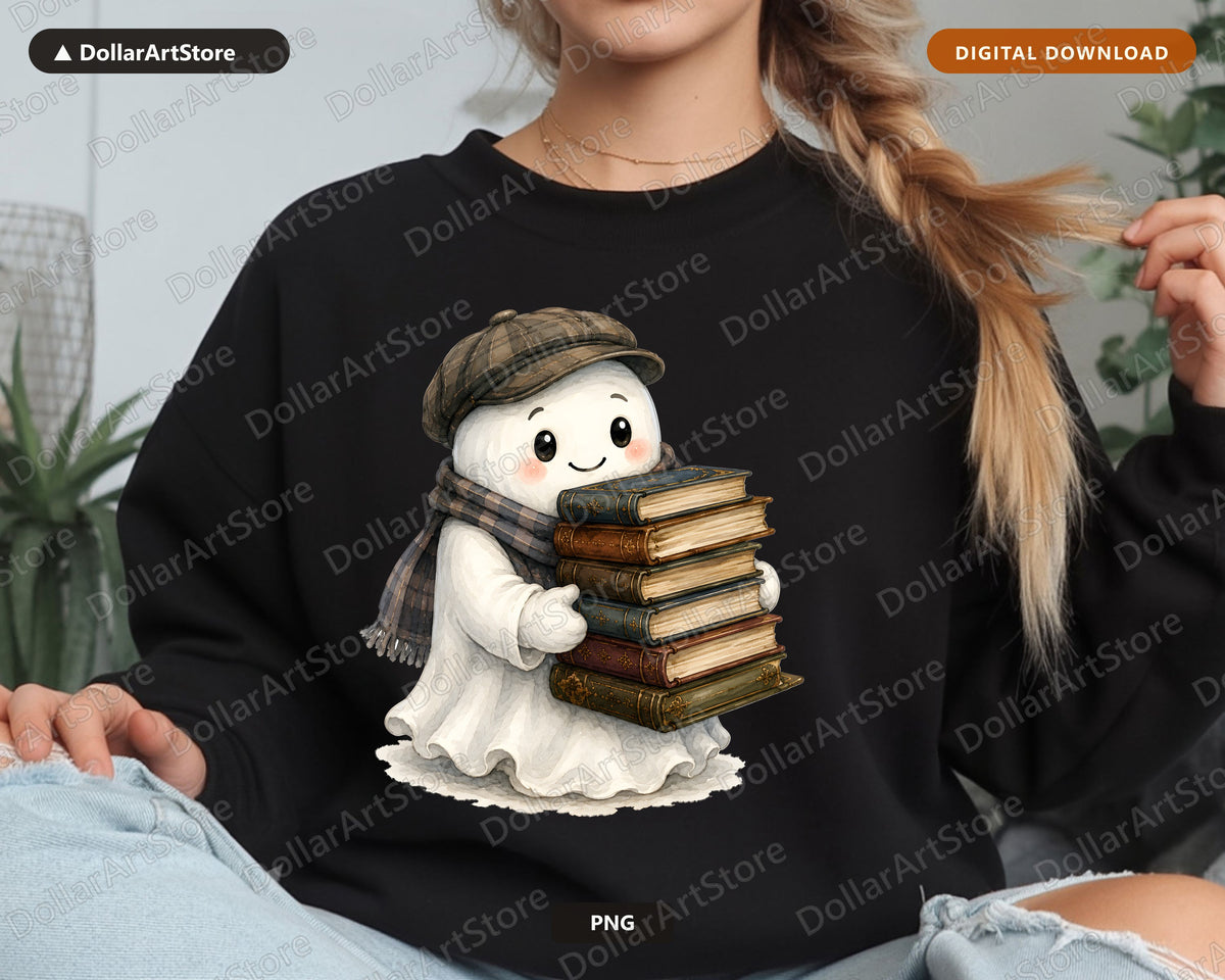 Bookish Ghost PNG, Sublimation Design, Fall Shirt Design Digital Download