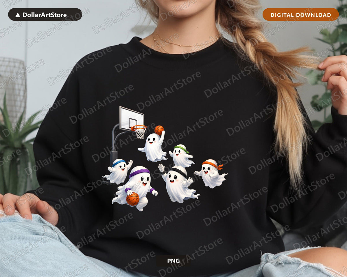 Cute Basketball Ghosts PNG, Sublimation Design, Halloween Sports Shirt Design