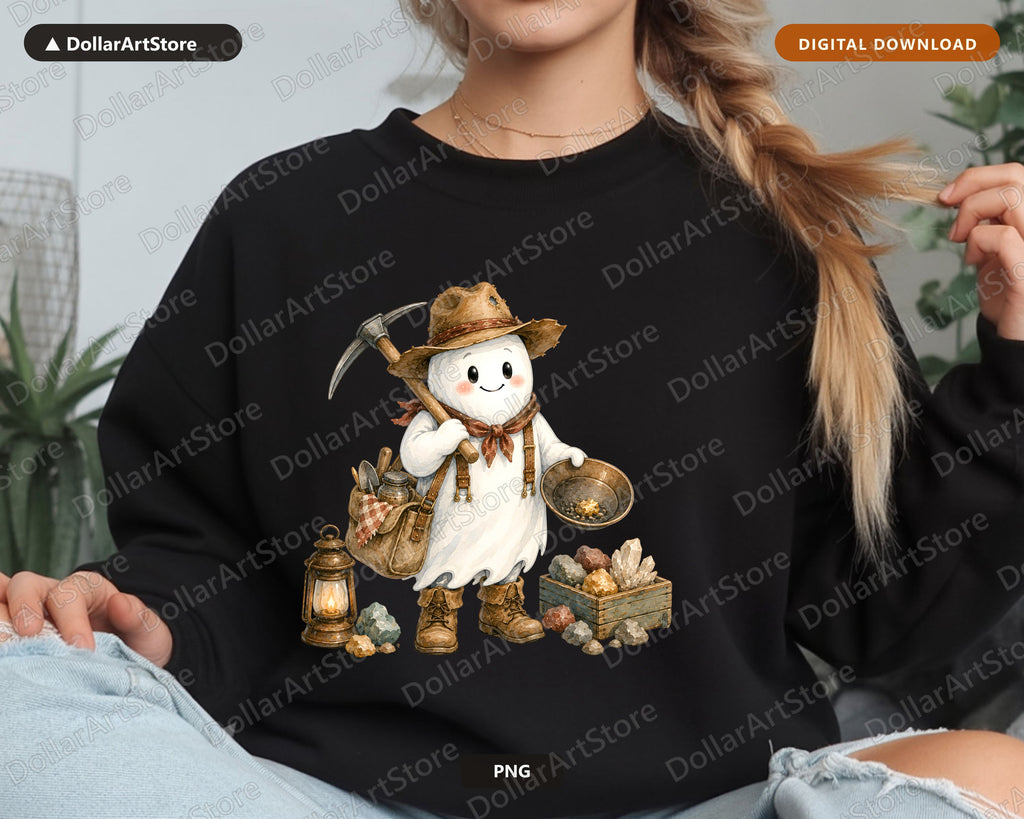 Cute Cowboy Ghost PNG, Western Prospector Sublimation Design, Shirt & Tumbler PNG