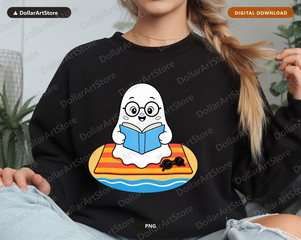 Bookish Ghost PNG, Summer Beach Reading, Sublimation Design Download