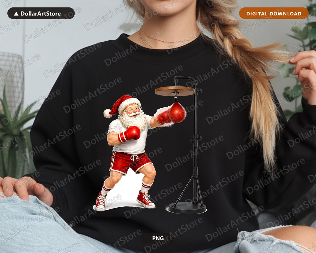 Boxer Santa PNG, Christmas Sublimation Design, Holiday Shirt Design Digital Download