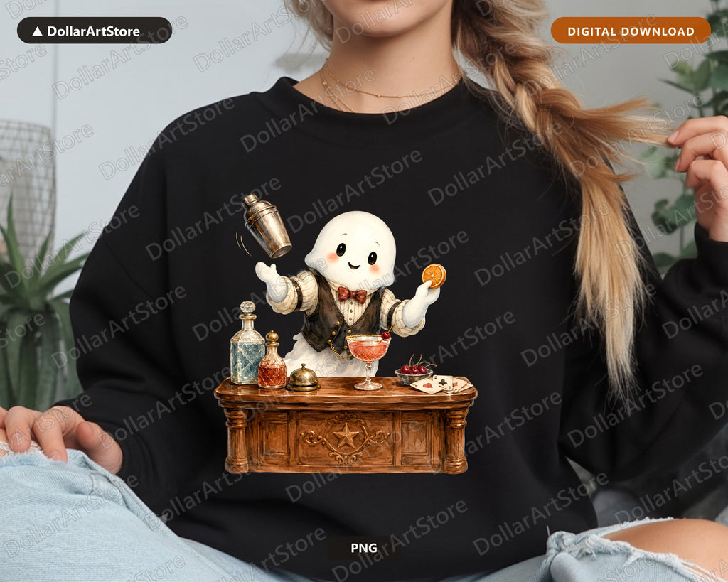 Cocktail Bartender Ghost PNG, Western Saloon Design, Sublimation Download