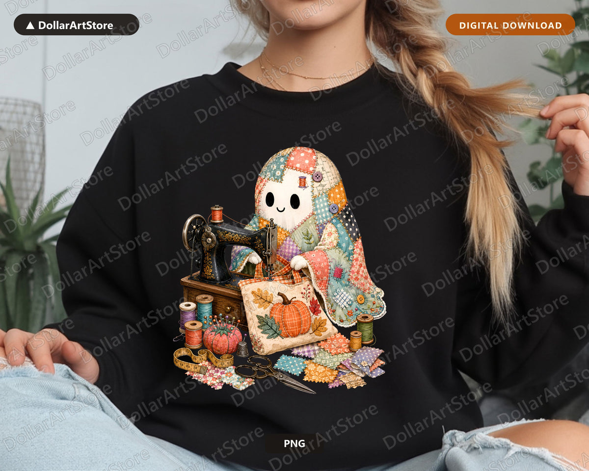 Crafting Ghost PNG, Vintage Sewing Design, Sublimation Digital Download
