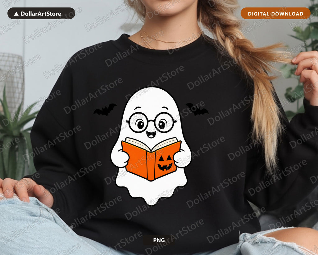 Bookish Ghost PNG Sublimation Design, Halloween Shirt & Tumbler Design