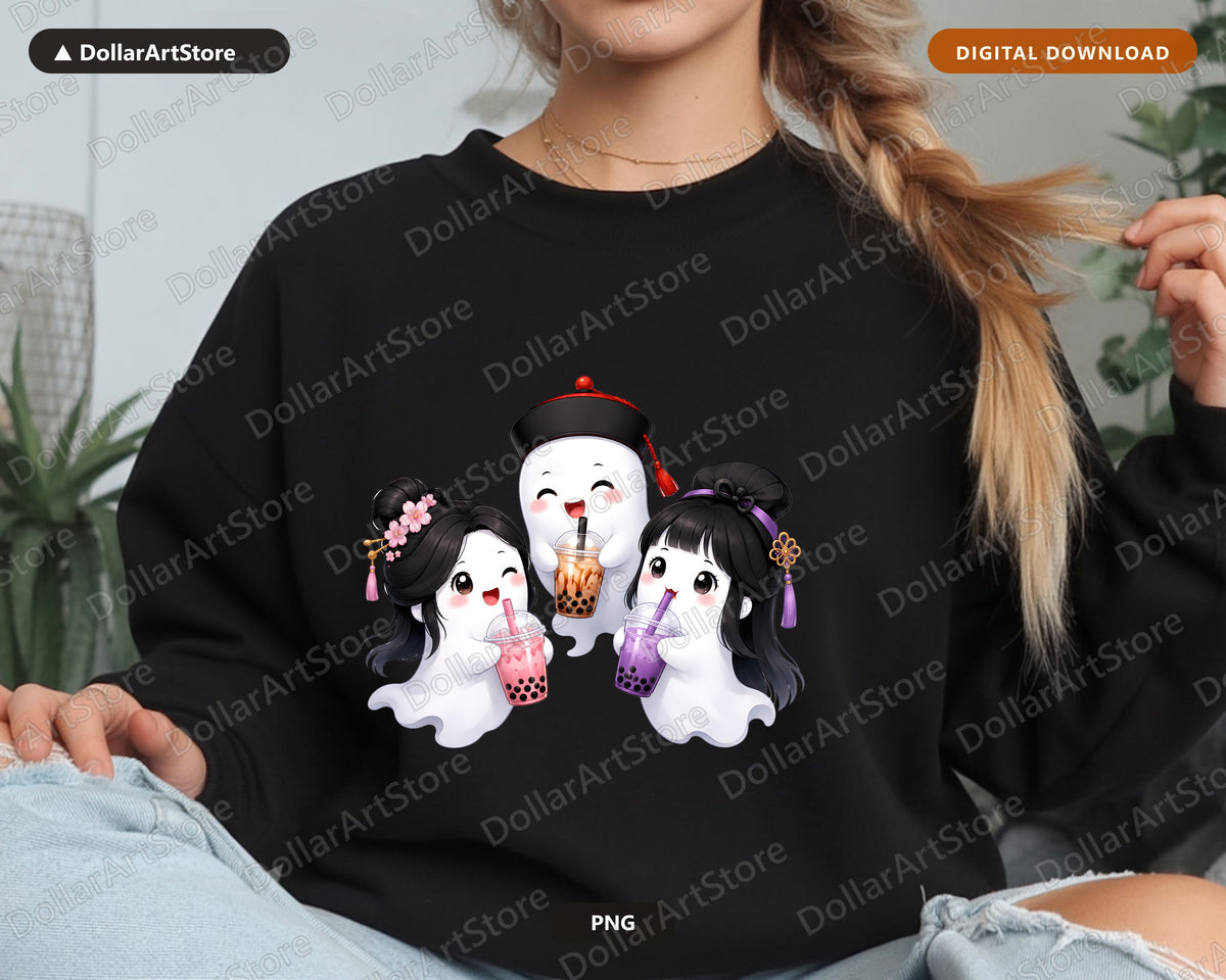 Cute Halloween Ghost PNG, Boba Tea Design, Sublimation Shirt Download