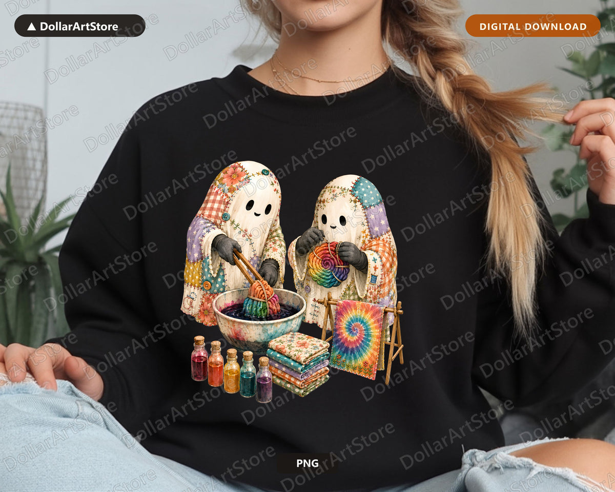Crafty Ghost PNG Sublimation Design, Cottagecore Dye & Sewing Digital Download