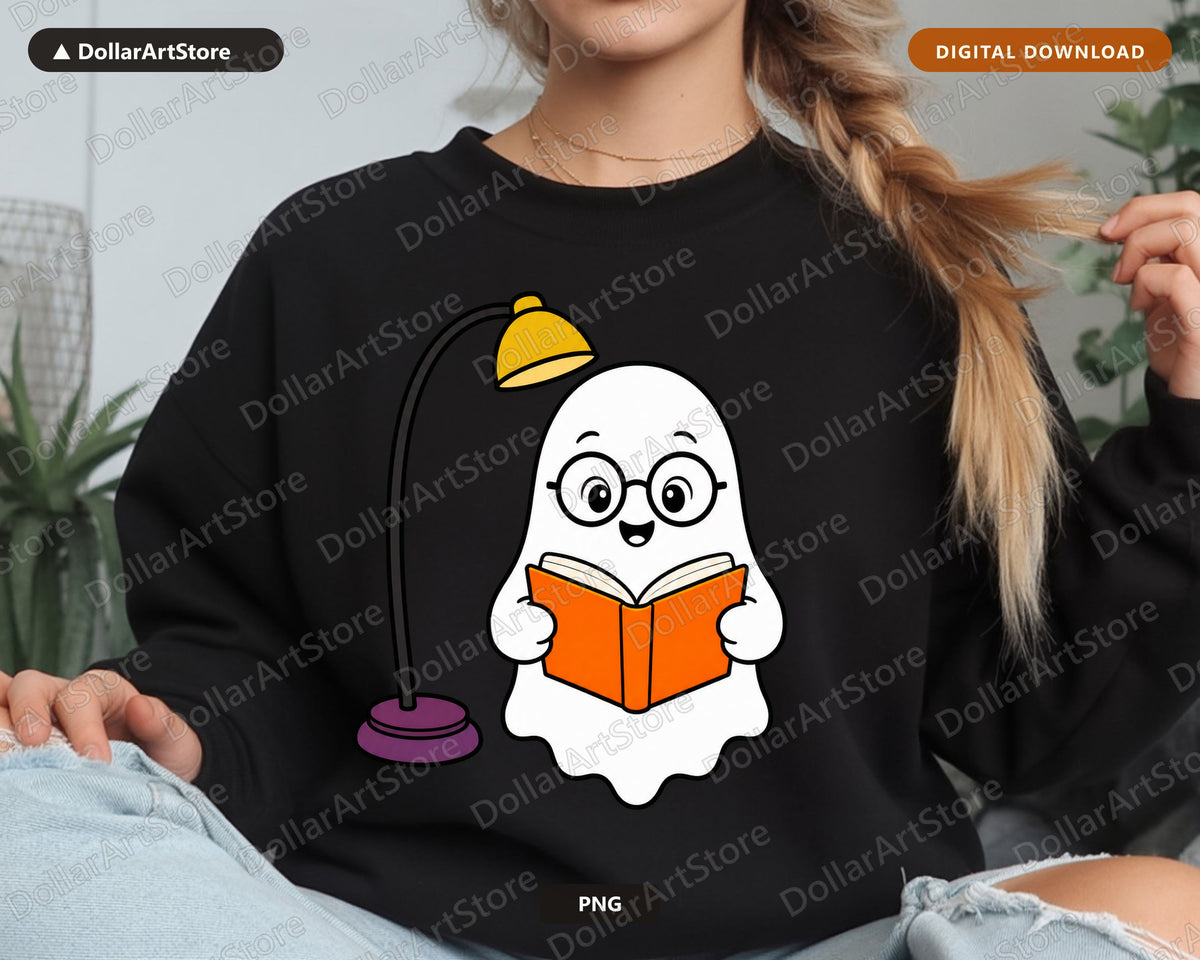Bookish Ghost PNG, Reading Ghost Sublimation Design, Digital Download