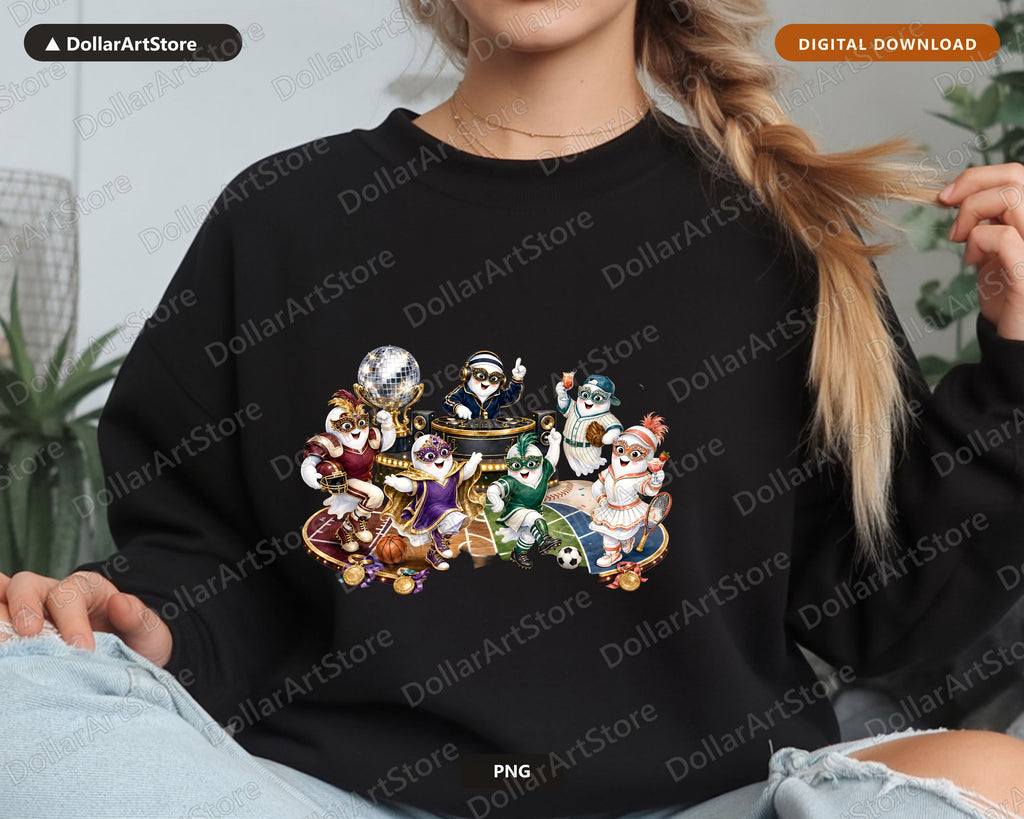 Cute Ghost Masquerade Party Characters PNG, Sports Costume Celebration Design for Sublimation Digital Download
