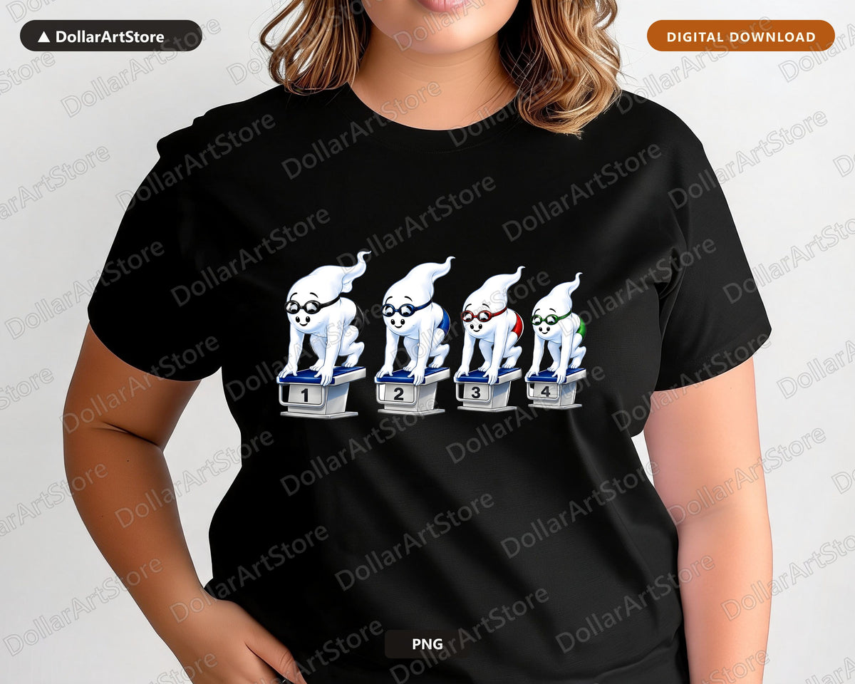 Cute Halloween Ghosts PNG, Swimming Spirits, Sublimation Design, Shirt Digital Download