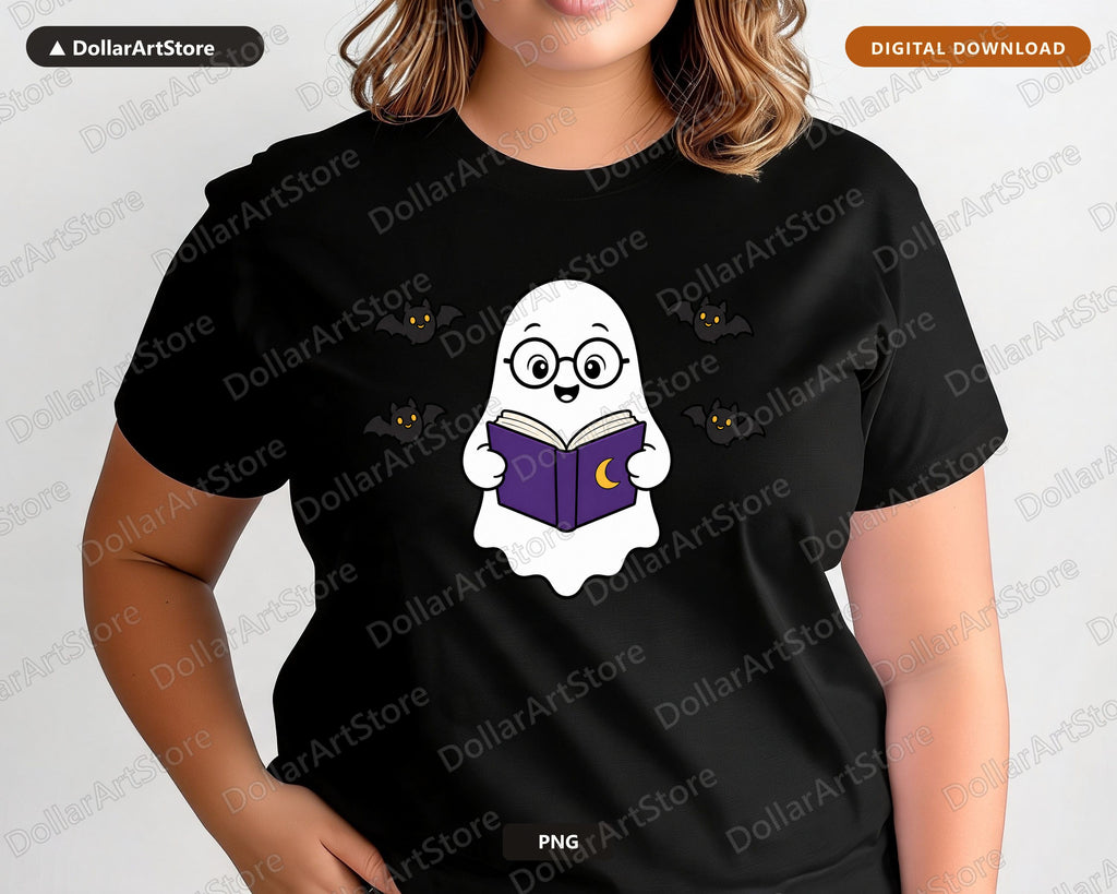 Bookish Ghost PNG, Halloween Sublimation Design, Shirt Design Digital Download