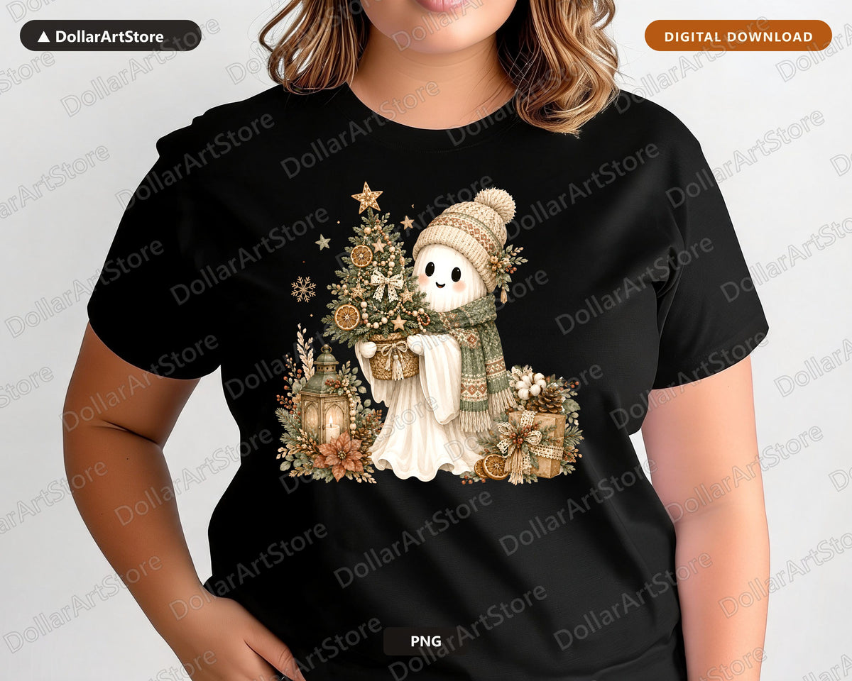 Boho Ghost PNG, Christmas Holiday Sublimation Design, Cute Ghost Shirt Design