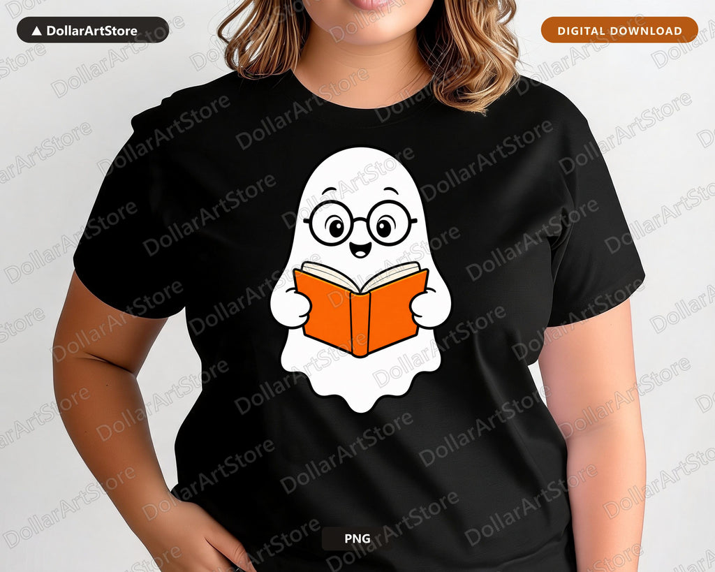 Bookish Ghost PNG, Cute Reading Character, Sublimation Design Digital Download