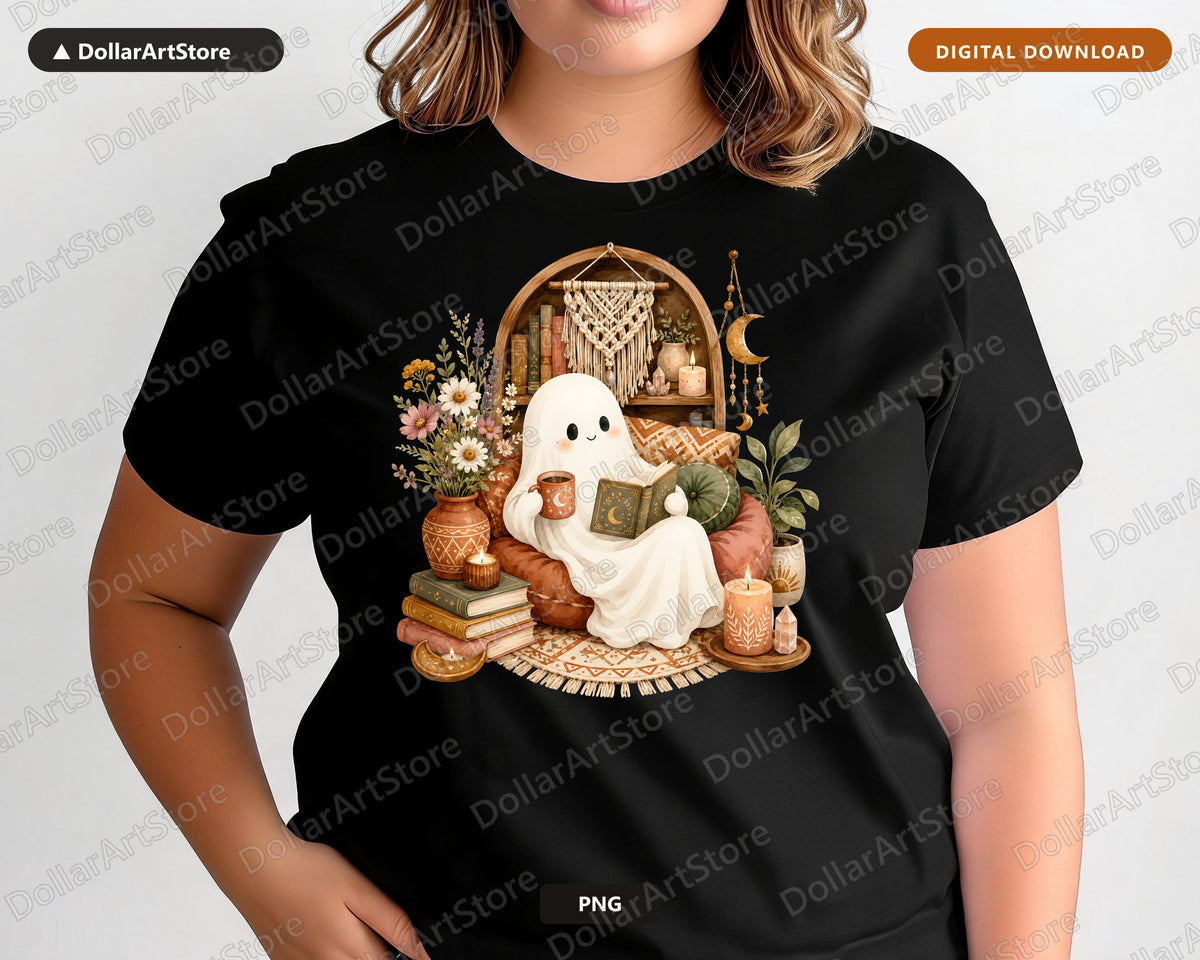 Bookish Ghost PNG, Cozy Reading Design, Sublimation PNG Digital Download