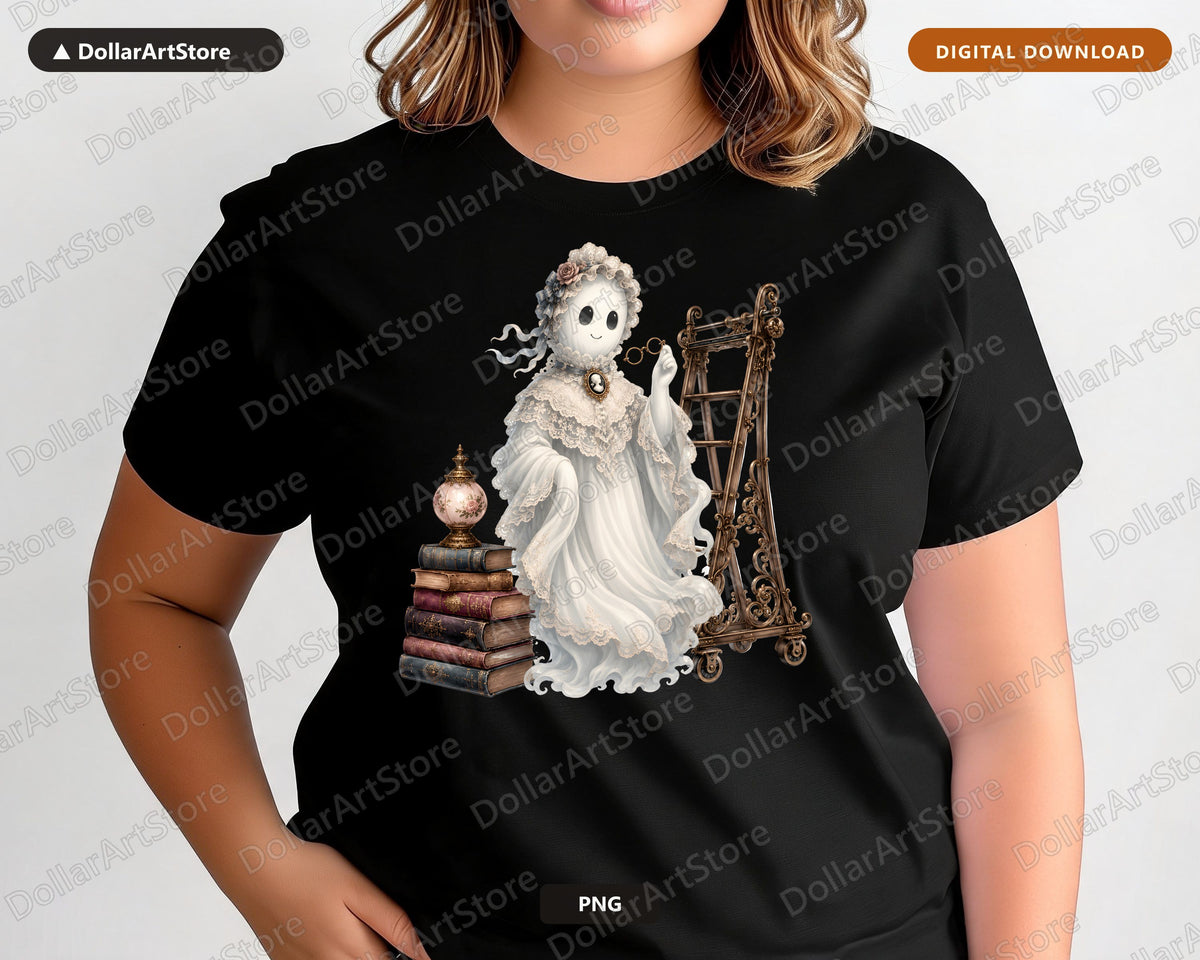 Bookish Ghost PNG, Victorian Steampunk Design, Sublimation Shirt Design Digital Download