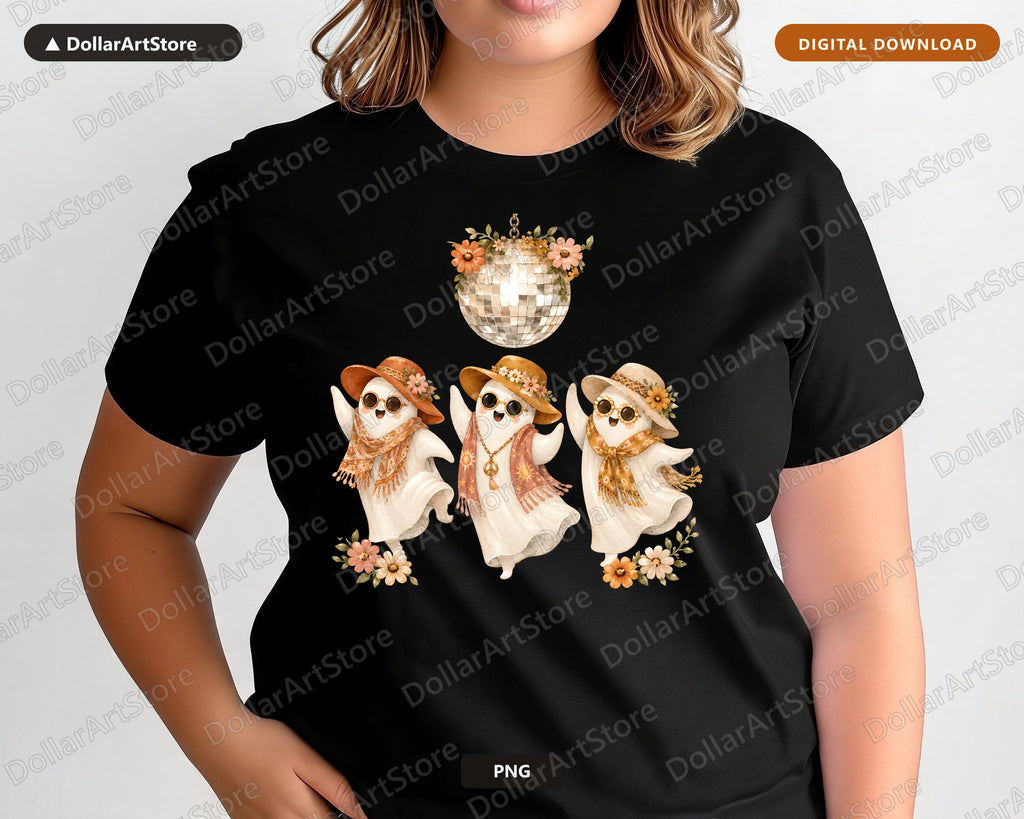 Boho Ghost PNG, Sublimation Design, Retro Halloween Shirt Design Digital Download