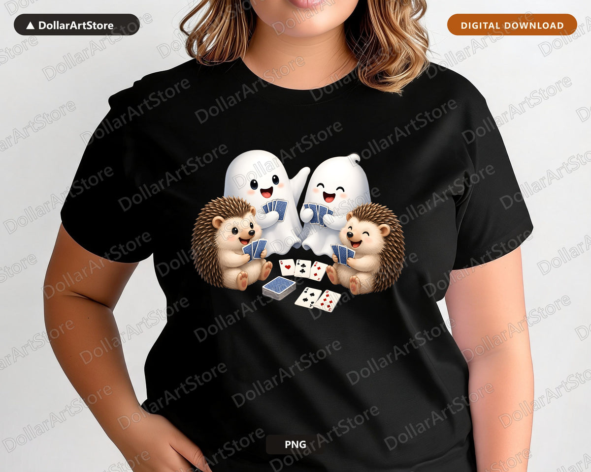 Cute Halloween Ghost & Hedgehog PNG, Game Night Sublimation Design, Digital Download