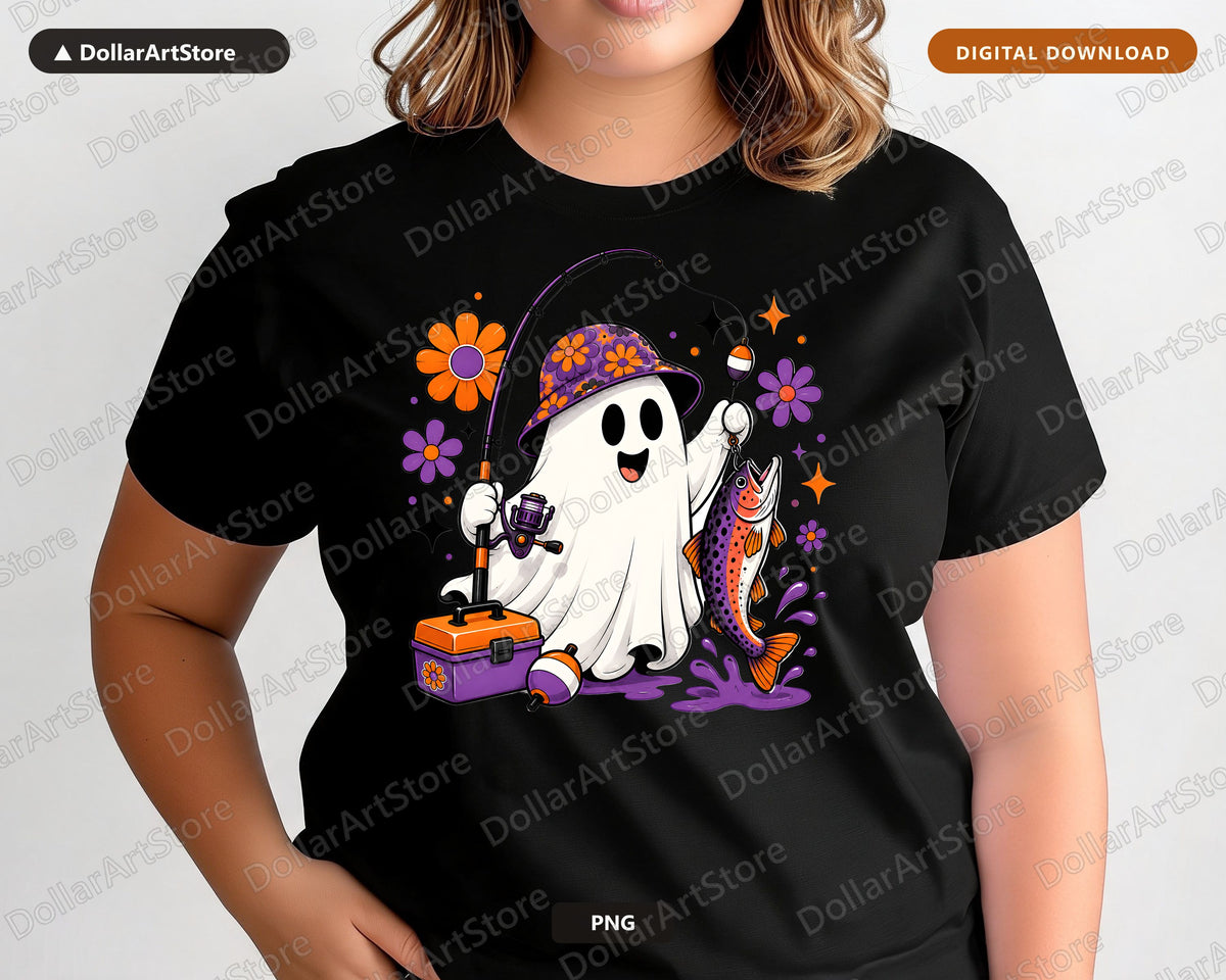 Cute Halloween Ghost PNG, Fishing Sublimation Design, Shirt Design Digital Download