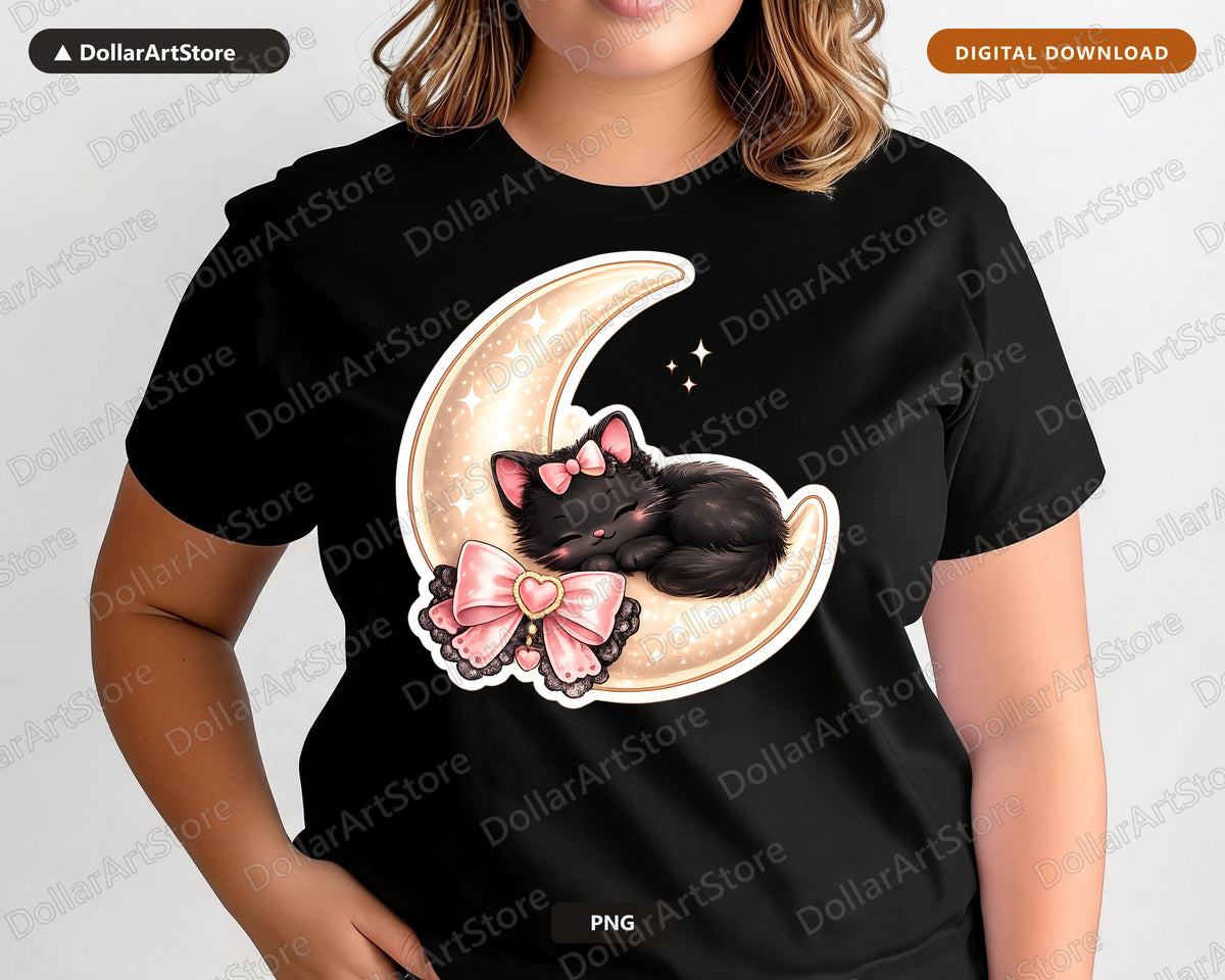 Coquette Black Cat Moon PNG, Sublimation Design, Shirt Design Digital Download