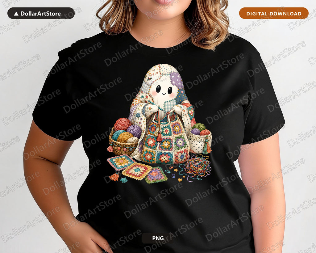 Crafting Ghost PNG Sublimation Design, Cute Crochet Art Digital Download
