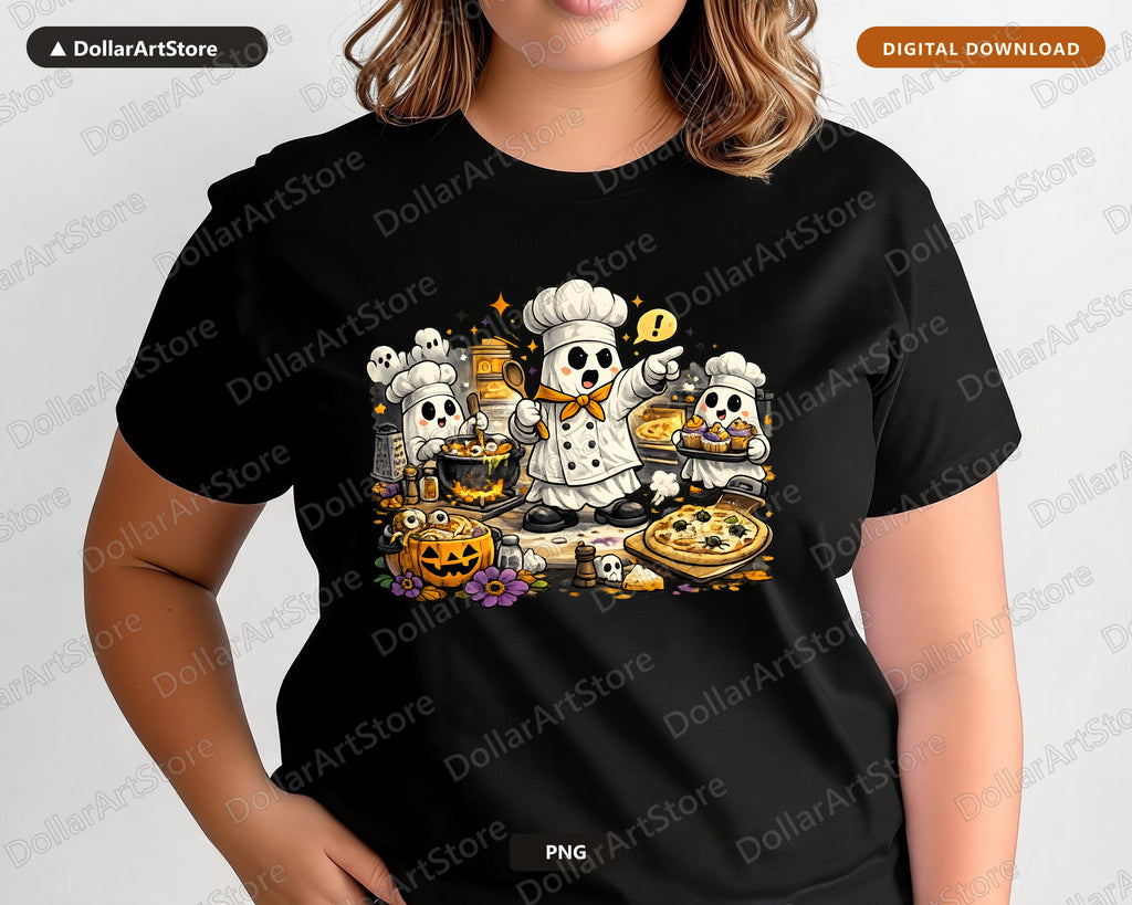 Cute Halloween Ghost Chef PNG, Sublimation Design, Shirt & Mug Design
