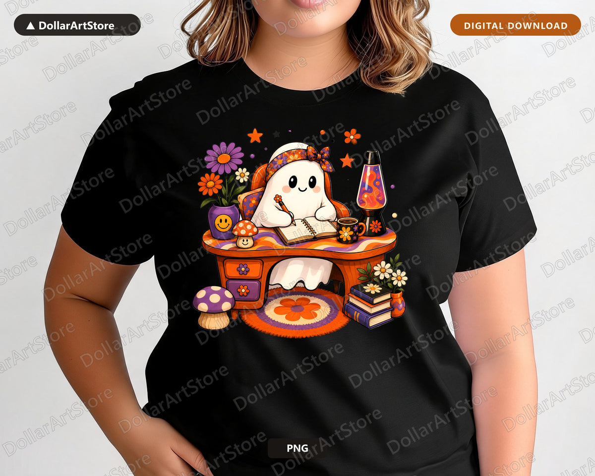 Bookish Ghost PNG, Sublimation Design, Cute Reading Art Digital Download