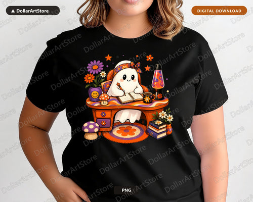 Bookish Ghost PNG, Sublimation Design, Cute Reading Art Digital Download