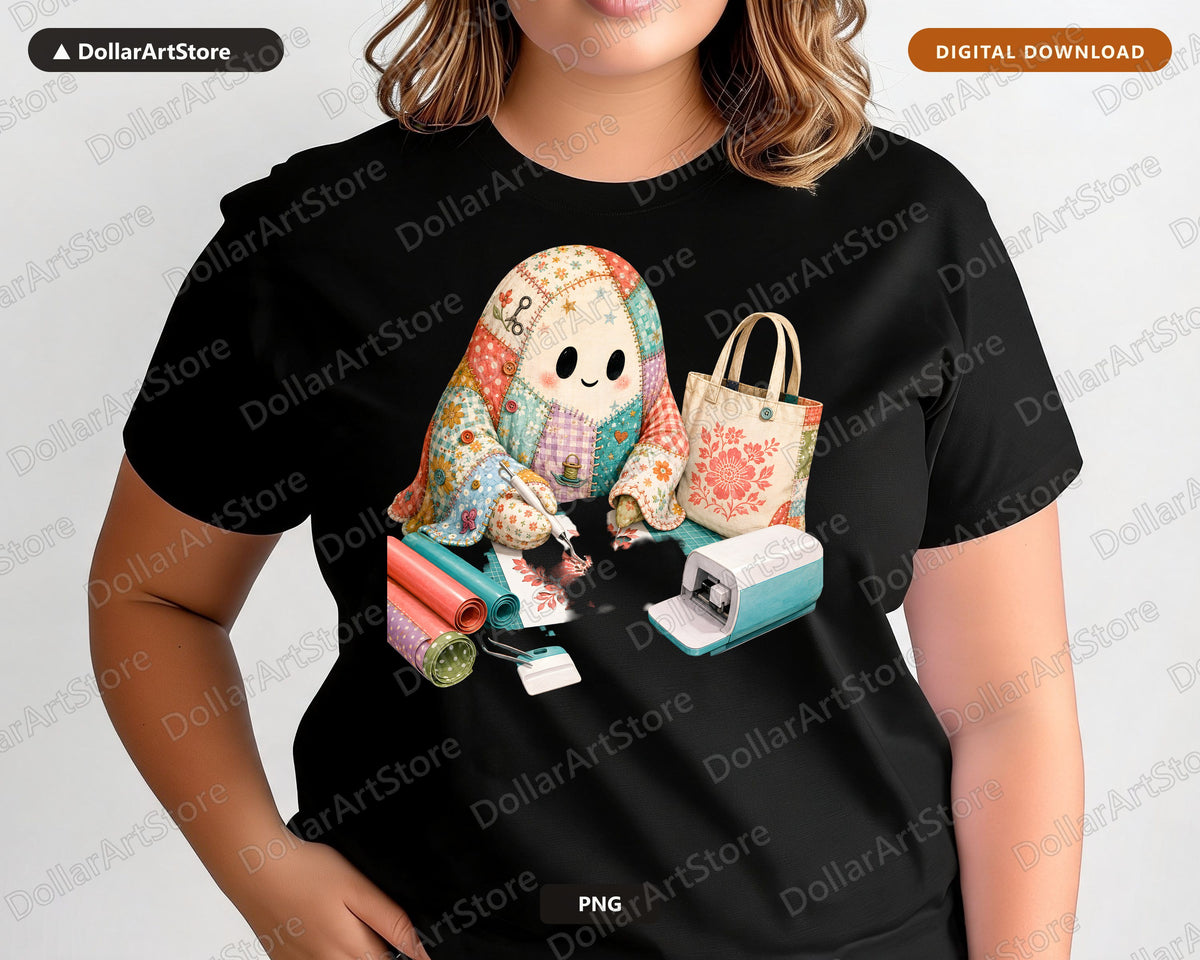 Crafty Ghost PNG Sublimation Design | Sewing Shirt Design Digital Download