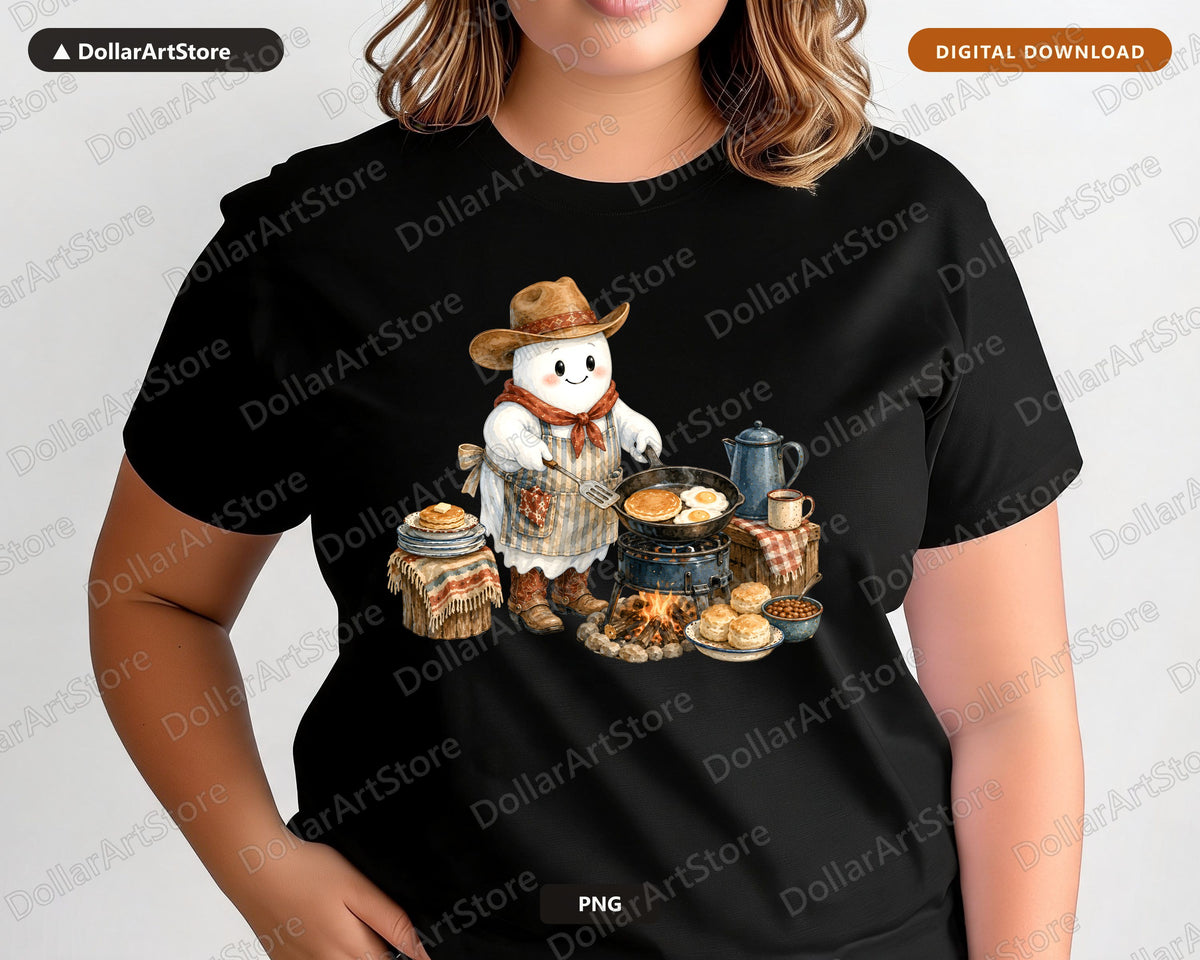 Western Cowboy Ghost PNG, Sublimation Design, Campfire Cooking Digital Download